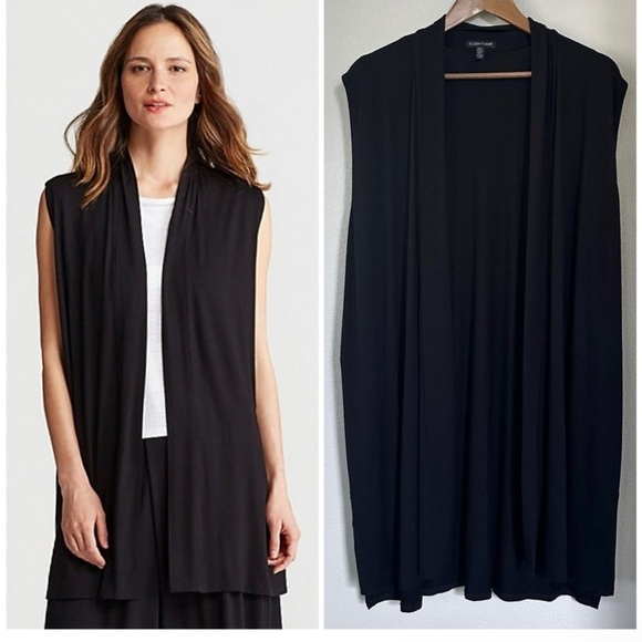 Eileen Fisher Sweaters - EILEEN FISHER Lightweight Viscose Jersey Black Sleeveless Cardigan Women’s Small
